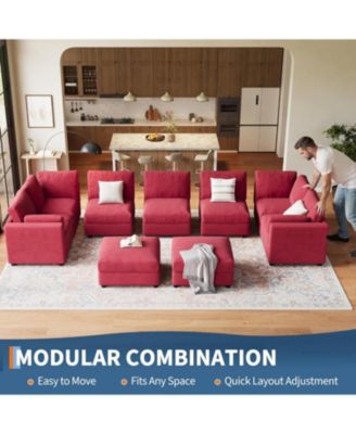 Modular Sectional Sofa L-Shaped Couch with Movable Ottoman- Convertible Chenille Sofa