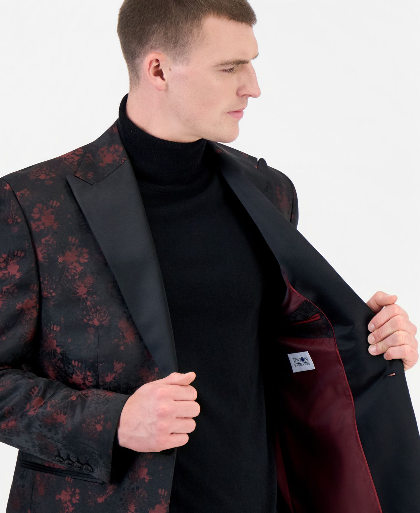 Мужской пиджак Tayion Collection Peak Lapel Classic Fit Dinner, цвет: Красный чёрный — фото 3