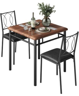 Dining Table Set for 2, Small Kitchen Table with Upholstered Chairs, Farmhouse Wood Dining Table Chairs for Kitchen Room, Small Spaces