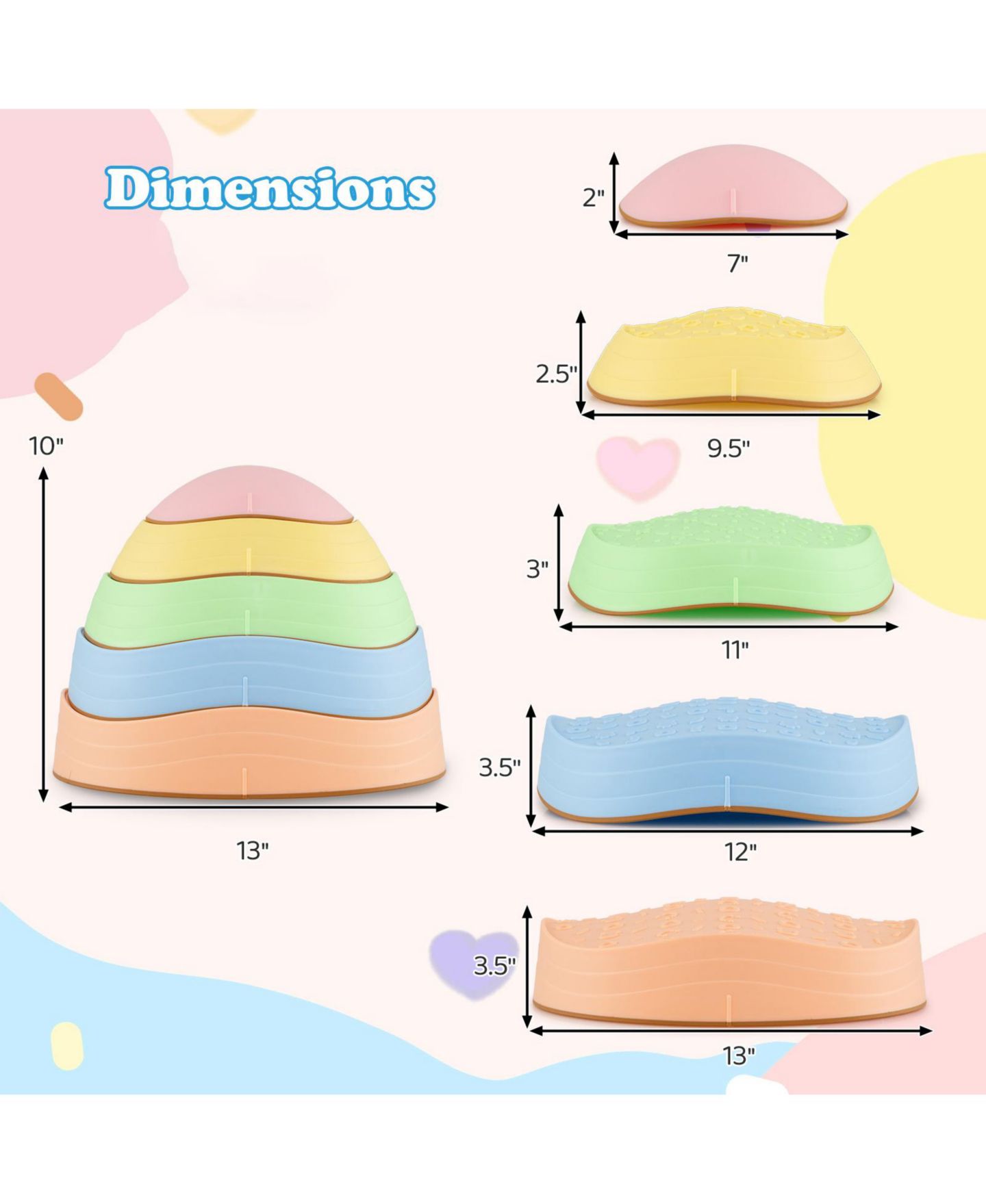 Детские игрушки Slickblue Kids' Non-Slip Indoor/Outdoor Balance Stepping Stones, 5-Piece Set, Ages 3+, цвет: Macaron — фото 3