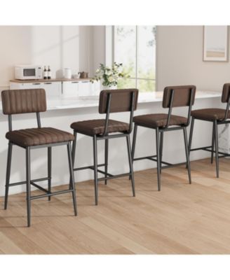 Bar Stools Set of 4 with Backrest and Footrest,Counter Height Bar Stools of 4 with Thick Cushion and Thickened Metal Legs for Island,Kitchen
