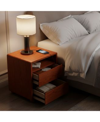 Elegant Modern Wooden Nightstand with 2 Drawers Natural Finish Bedside Table for Bedroom Living Room