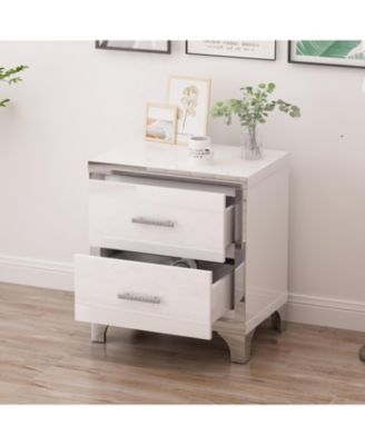 Durable Premium High Gloss Mirrored Nightstand with 2 Drawers Modern Bedroom End Table