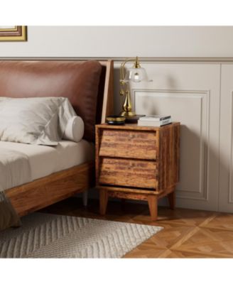 Modern Neutral Nightstand with Storage Space and LED Light Glass Top Jewelry Storage Bedside Table