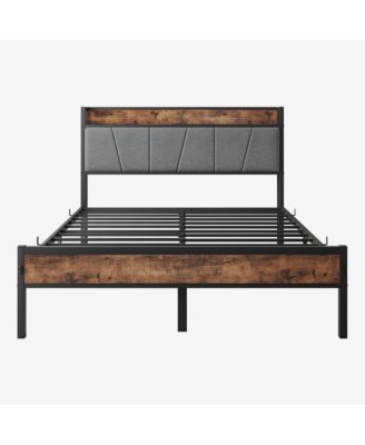 Full Size Bed Frame Storage Headboard Charging Station Vintage