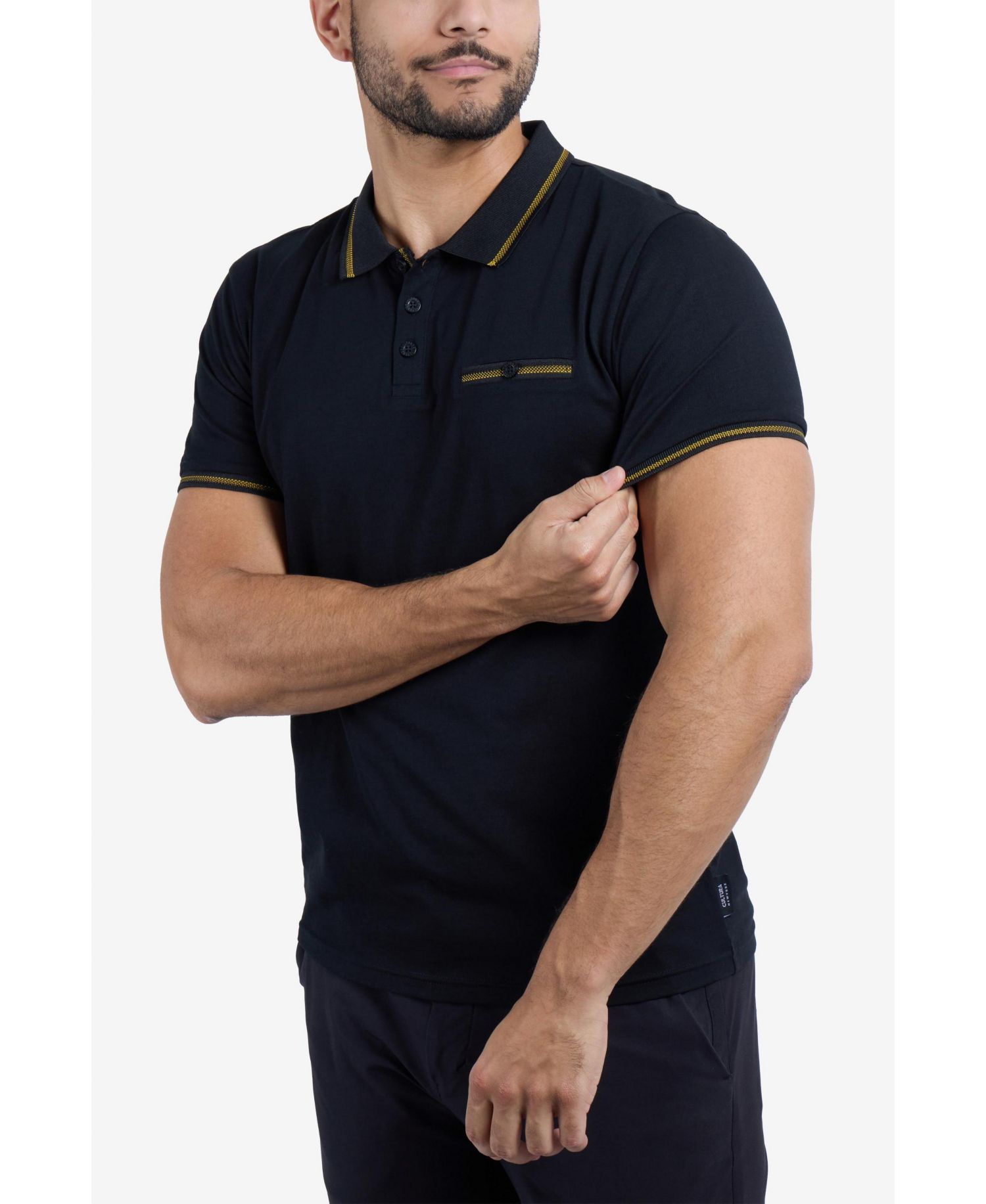 CULTURA Men's Short Sleeves Cotton Polo With Jaquard Rib And Chest Rib Pocket