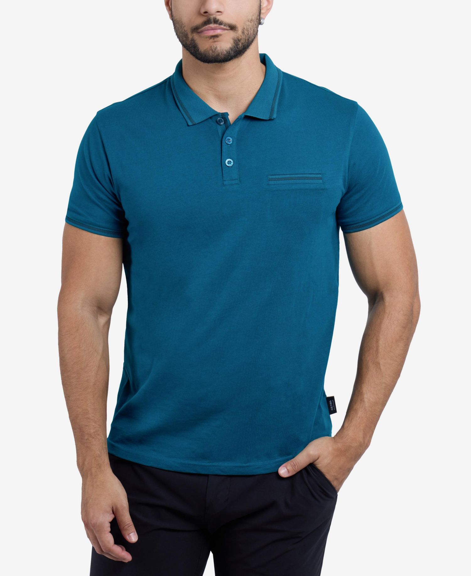 CULTURA Men's Short Sleeves Cotton Polo With Jaquard Rib And Chest Rib Pocket