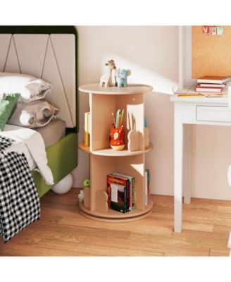 2 Tier Freestanding Kids Rotating Bookshelf Storage Rack with Bear Baffles