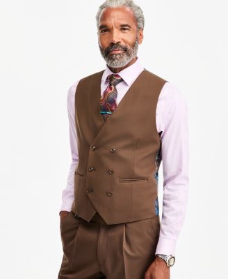 Men's Classic-Fit Medium Brown Suit Separate Double-Breasted Vest