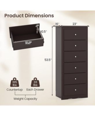 Six Drawer Dresser Chest for Bedroom Storage