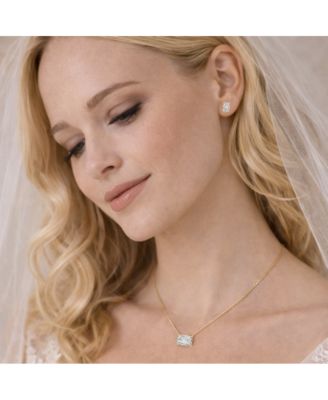 Valentina Moissanite  Emerald Cut Pendant Necklace in Gold Vermeil