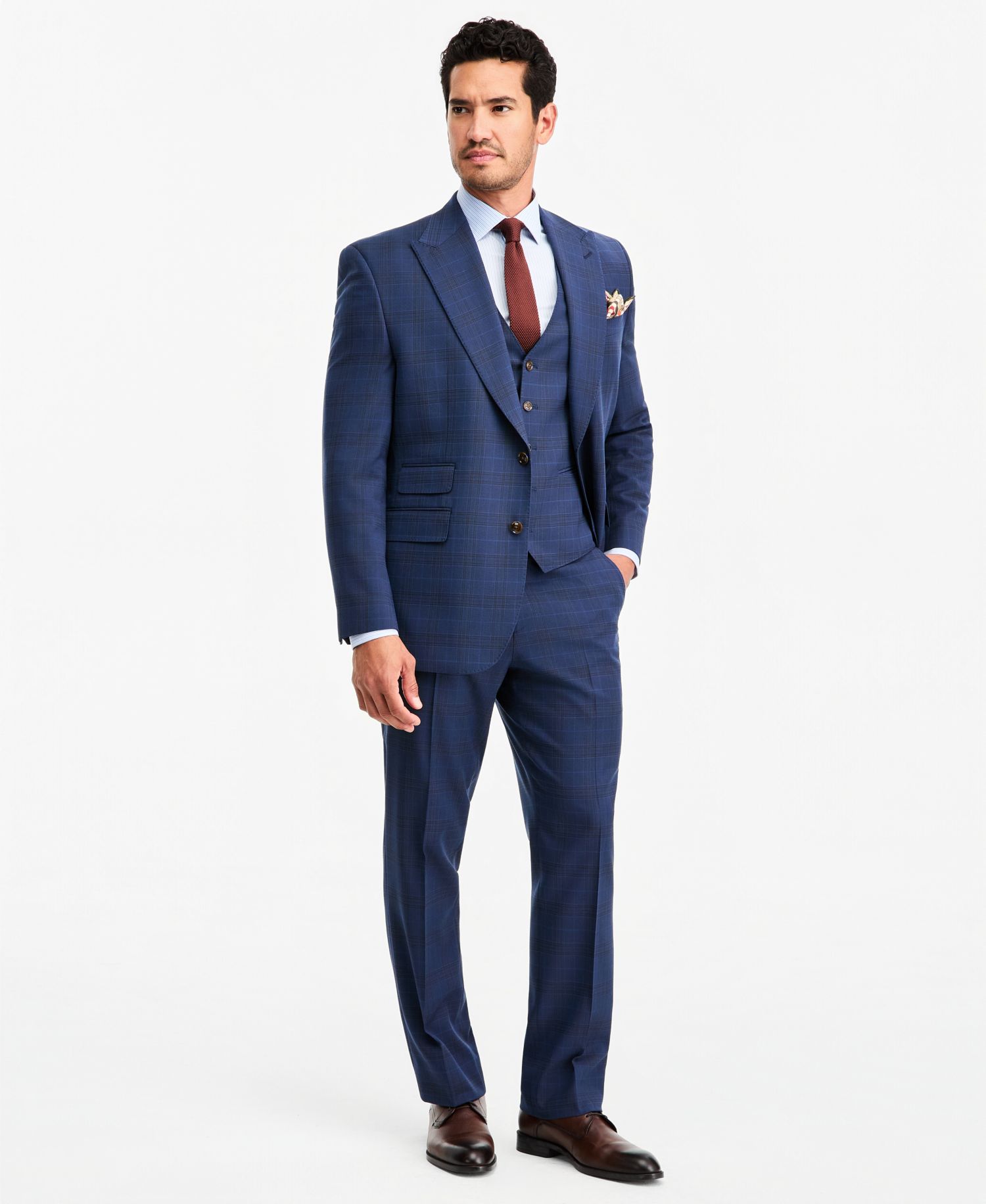Men's Classic-Fit Blue & Red Plaid Suit Separate Pants