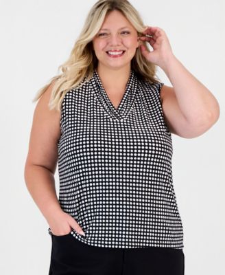 Plus Size Printed Triple-Pleat V-Neck Top