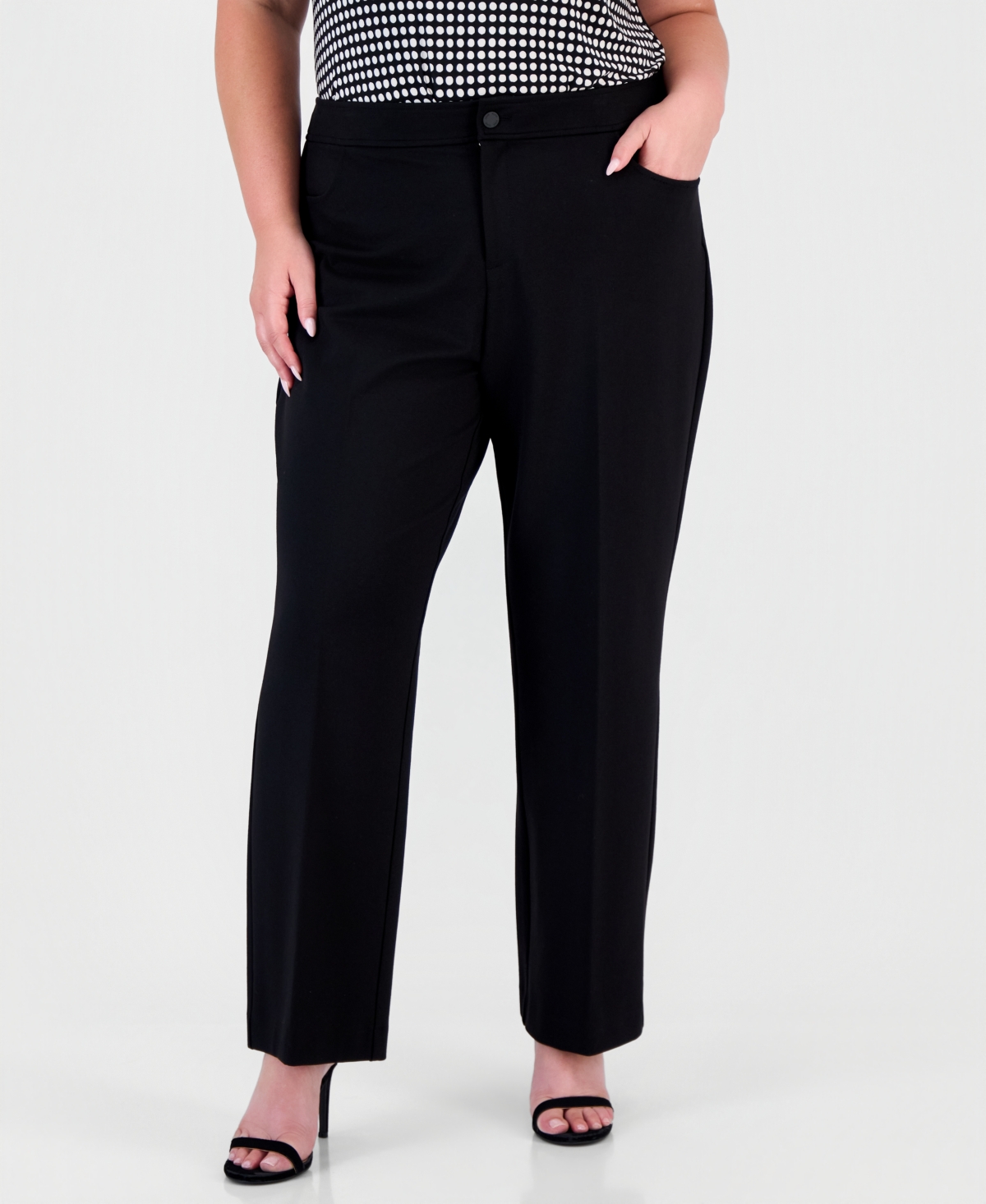 Anne Klein Plus Size Wide-Leg Trousers - Black