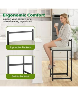 26'' Stackable Counter Height Bar Stools Set of 2 w/Back Metal Frame and Footrest