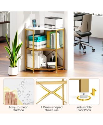 Corner Printer Stand with Power Outlet 3-Tier Storage Rack with Adjustable Shelf