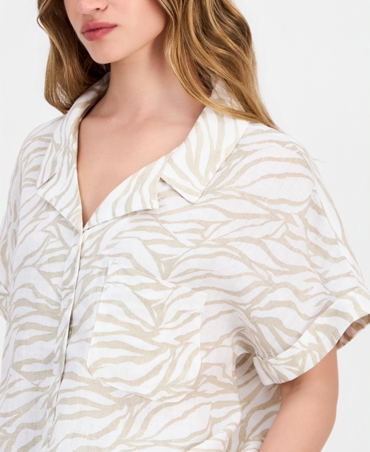 Charter Club Petite Linen Tie-Front Top, Exclusively at Macy's