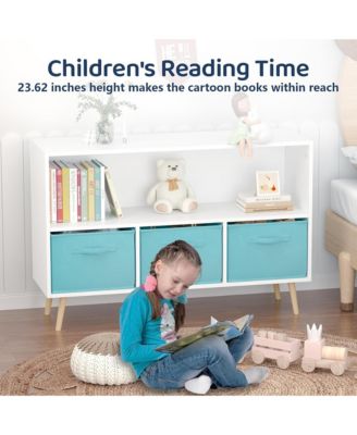 Kids Bookcase and Bookshelf, Toy Storage Cabinet Organizer with 3 Collapsible Fabric Drawers for Playroom, Living Room