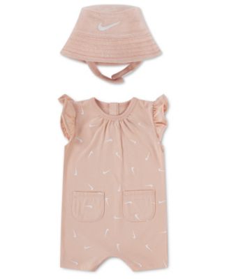 Baby Girls' Flutter Sleeves Romper with Bucket Hat