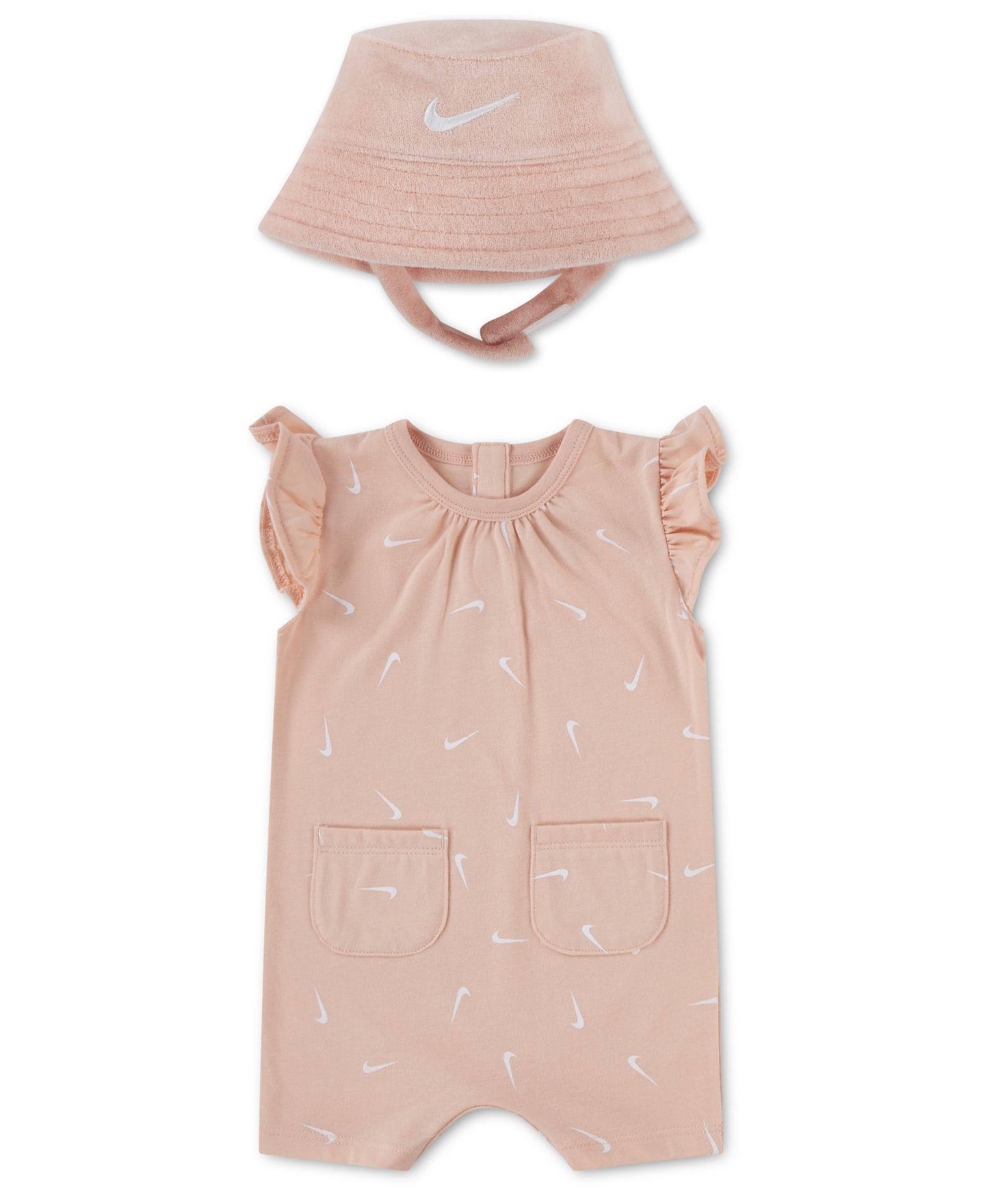Комбинезон Nike Flutter Sleeves Romper with Bucket Hat для девочек-малышей, цвет: Светлый розовый — фото 1