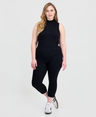 Trendy Plus Size Ribbed Mock Neck Top & Pants Set