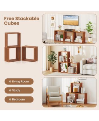 3 Cube Stacking Wood Bookcase Open Slatted Storage Organizer