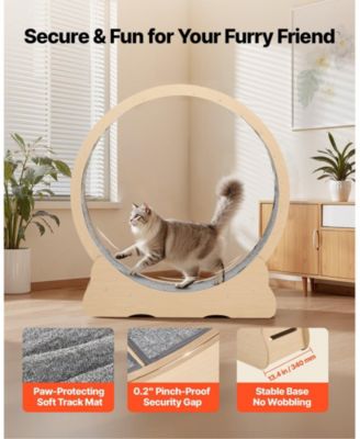 48" Wooden Cat Exercise Wheel with Carpeted Runway and Locking Mechanism