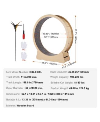 52" Wooden Cat Exercise Wheel with Detachable Carpet