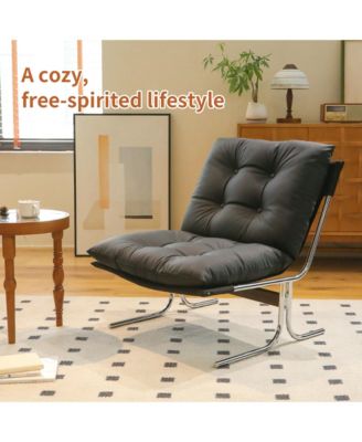 Modern PU Leather Accent Chair, Reading Chair with Metal Legs and Soft Padded for Home Office, Living Room
