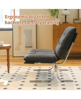 Modern PU Leather Accent Chair, Reading Chair with Metal Legs and Soft Padded for Home Office, Living Room