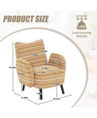 Modern Accent Chair - Sanded Fabric, Side Storage Pocket, Solid Wood Legs for Living Room, Bedroom