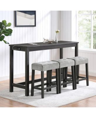 4-Piece Bar Table Set with Power Outlet, 36" Counter Table and 3 Stools