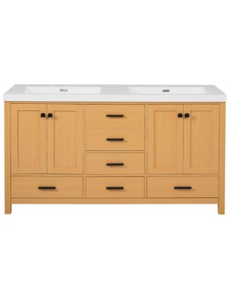 59.3 Inch Double Sink Bathroom Vanity with Solid Wood Frame, Soft Close Drawers & Adjustable Shelves for Modern Storage