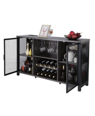 47 Inch Industrial Bar Cabinet with Wine Rack and Power Outlets