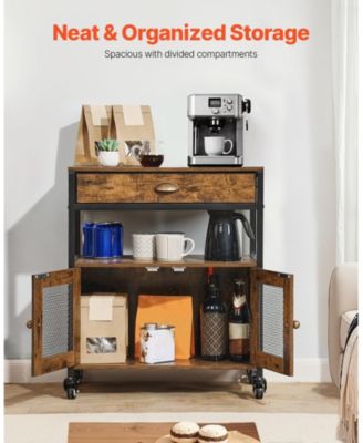 24 Inch Farmhouse Coffee Bar Cabinet with Wheels and Mesh Door
