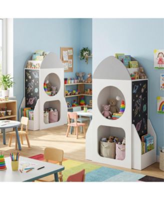 3-Tier Kids Bookshelf Rocket Space Theme Toddler Toy Storage Organizer