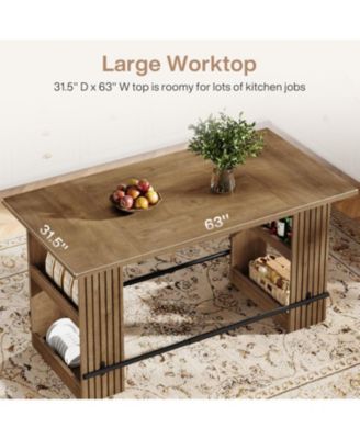 63-Inch Bar Table, Home Bar Units with Footrest & Storage Shelves, Counter Height Pub Dining Table