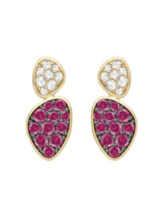 Lab Grown Ruby (1 ct. t.w.) & Lab Grown White Sapphire (1/3 ct. t.w.) Earrings in 14k Gold Over Sterling Silver (Also Available in Emerald & Sapphire)
