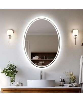 Oval Wall Mounted Dimmable 3 Colors Vanity Mirrors with Anti-Fog Smart Touch Switch