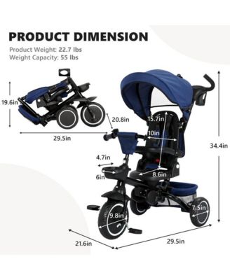 8-in-1 Folding Kids Tricycle Stroller with Adjustable Push Handle, Convertible Toddler Trike, Pink