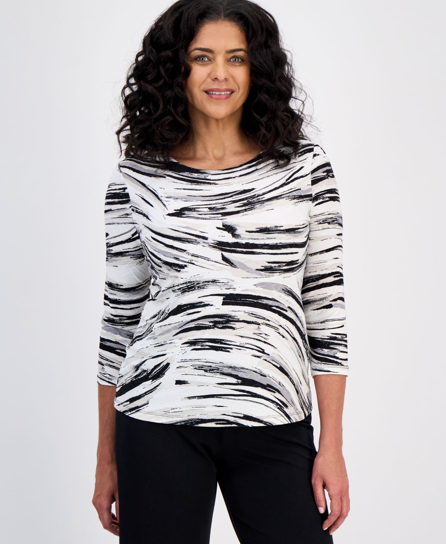 Women's Printed 3/4 Sleeve Jacquard Top