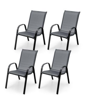 4 Pieces Patio Stacking Dining Chairs with Curved Armrests and Breathable Seat Fabric