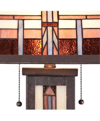 Robert Mission Style Table Lamp 26" High Art with Table Top Dimmer Stained Glass Shade for Bedroom Living Room Bedside