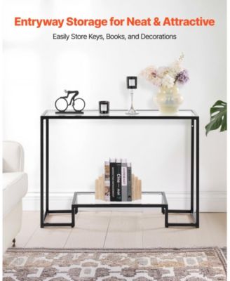 2 Tier Glass Console Table with Metal Frame for Entryway