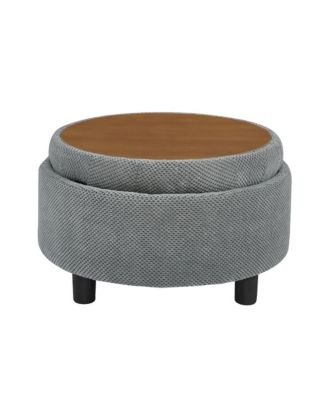 25" Round Storage Ottoman - Modern Tufted Fabric Circle Coffee Table with Removable Top, Footrest Stool for Bedroom