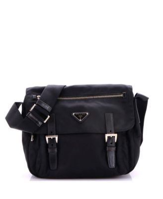 Large Double Buckle Flap Messenger Bag Tessuto