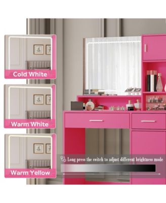 Adjustable Medium Brightness Vanity Table with Bedside Cabinet Standard Mirror Classic