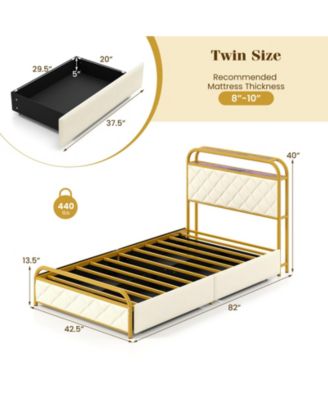 Twin Size Bed Frame with LED Lights and Charging Station