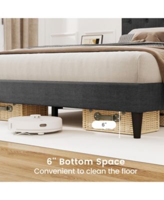 Queen Size Upholstered Platform Bed with Tufted Headboard and Wooden Slats