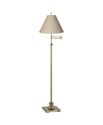 Swing Arm Floor Lamp Adjustable Height 70" Tall Antique Brass Fine Burlap Fabric Empire Shade for Living Room Reading Bedroom